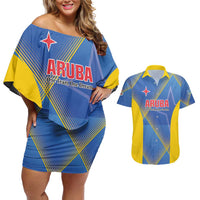 Custom Sport Team Aruba Couples Matching Off Shoulder Short Dress and Hawaiian Shirt One Team One Dream