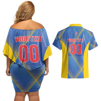 Custom Sport Team Aruba Couples Matching Off Shoulder Short Dress and Hawaiian Shirt One Team One Dream