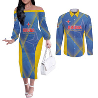 Custom Sport Team Aruba Couples Matching Off The Shoulder Long Sleeve Dress and Long Sleeve Button Shirt One Team One Dream