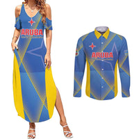 Custom Sport Team Aruba Couples Matching Summer Maxi Dress and Long Sleeve Button Shirt One Team One Dream