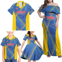 Custom Sport Team Aruba Family Matching Off Shoulder Maxi Dress and Hawaiian Shirt One Team One Dream