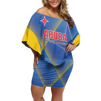Custom Sport Team Aruba Family Matching Off Shoulder Short Dress and Hawaiian Shirt One Team One Dream