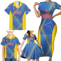 Custom Sport Team Aruba Family Matching Short Sleeve Bodycon Dress and Hawaiian Shirt One Team One Dream