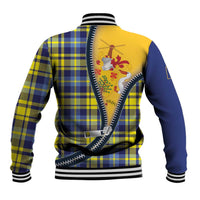 Barbados Celtic Festival Baseball Jacket Yellow Blue Tartan Zipper Stylized