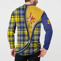 Barbados Celtic Festival Button Sweatshirt Yellow Blue Tartan Zipper Stylized
