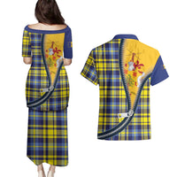 Barbados Celtic Festival Couples Matching Puletasi and Hawaiian Shirt Yellow Blue Tartan Zipper Stylized