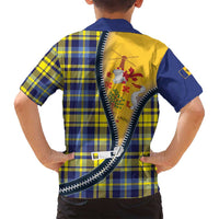Barbados Celtic Festival Family Matching Long Sleeve Bodycon Dress and Hawaiian Shirt Yellow Blue Tartan Zipper Stylized