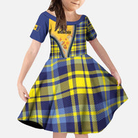 Barbados Celtic Festival Family Matching Long Sleeve Bodycon Dress and Hawaiian Shirt Yellow Blue Tartan Zipper Stylized