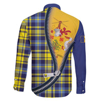 Barbados Celtic Festival Family Matching Long Sleeve Bodycon Dress and Hawaiian Shirt Yellow Blue Tartan Zipper Stylized