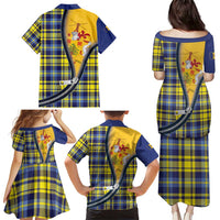 Barbados Celtic Festival Family Matching Puletasi and Hawaiian Shirt Yellow Blue Tartan Zipper Stylized