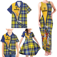 Barbados Celtic Festival Family Matching Tank Maxi Dress and Hawaiian Shirt Yellow Blue Tartan Zipper Stylized