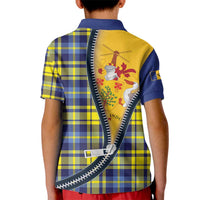Barbados Celtic Festival Kid Polo Shirt Yellow Blue Tartan Zipper Stylized