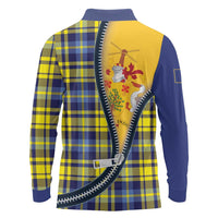 Barbados Celtic Festival Long Sleeve Polo Shirt Yellow Blue Tartan Zipper Stylized