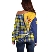 Barbados Celtic Festival Off Shoulder Sweater Yellow Blue Tartan Zipper Stylized