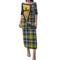 Barbados Celtic Festival Puletasi Yellow Blue Tartan Zipper Stylized