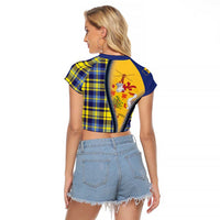 Barbados Celtic Festival Raglan Cropped T Shirt Yellow Blue Tartan Zipper Stylized