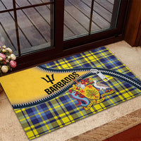 Barbados Celtic Festival Rubber Doormat Yellow Blue Tartan Zipper Stylized