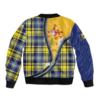 Barbados Celtic Festival Sleeve Zip Bomber Jacket Yellow Blue Tartan Zipper Stylized