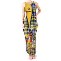 Barbados Celtic Festival Tank Maxi Dress Yellow Blue Tartan Zipper Stylized