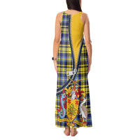 Barbados Celtic Festival Tank Maxi Dress Yellow Blue Tartan Zipper Stylized