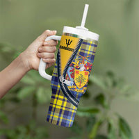 Barbados Celtic Festival Tumbler With Handle Yellow Blue Tartan Zipper Stylized