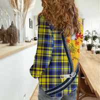 Barbados Celtic Festival Women Casual Shirt Yellow Blue Tartan Zipper Stylized