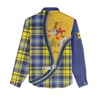 Barbados Celtic Festival Women Casual Shirt Yellow Blue Tartan Zipper Stylized