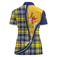 Barbados Celtic Festival Women Polo Shirt Yellow Blue Tartan Zipper Stylized