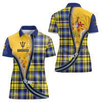 Barbados Celtic Festival Women Polo Shirt Yellow Blue Tartan Zipper Stylized