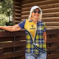 Barbados Celtic Festival Women Polo Shirt Yellow Blue Tartan Zipper Stylized