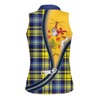 Barbados Celtic Festival Women Sleeveless Polo Shirt Yellow Blue Tartan Zipper Stylized