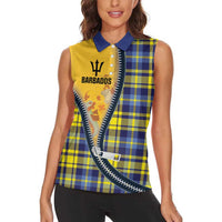 Barbados Celtic Festival Women Sleeveless Polo Shirt Yellow Blue Tartan Zipper Stylized