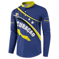 Curacao Flag Day Button Sweatshirt Korsou Map Simple Style
