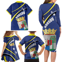 Curacao Flag Day Family Matching Long Sleeve Bodycon Dress and Hawaiian Shirt Korsou Map Simple Style