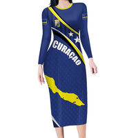 Curacao Flag Day Family Matching Long Sleeve Bodycon Dress and Hawaiian Shirt Korsou Map Simple Style