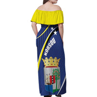 Curacao Flag Day Family Matching Off Shoulder Maxi Dress and Hawaiian Shirt Korsou Map Simple Style