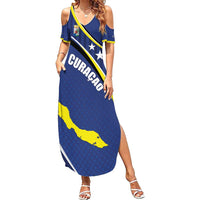 Curacao Flag Day Family Matching Summer Maxi Dress and Hawaiian Shirt Korsou Map Simple Style