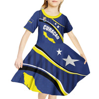 Curacao Flag Day Kid Short Sleeve Dress Korsou Map Simple Style