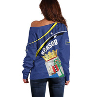 Curacao Flag Day Off Shoulder Sweater Korsou Map Simple Style