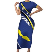 Curacao Flag Day Short Sleeve Bodycon Dress Korsou Map Simple Style
