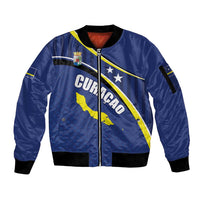 Curacao Flag Day Sleeve Zip Bomber Jacket Korsou Map Simple Style