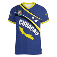 Curacao Flag Day Women V-Neck T-Shirt Korsou Map Simple Style