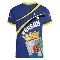 Curacao Flag Day Women V-Neck T-Shirt Korsou Map Simple Style