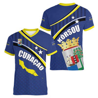 Curacao Flag Day Women V-Neck T-Shirt Korsou Map Simple Style