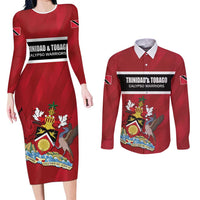 Custom Trinidad and Tobago Rugby Couples Matching Long Sleeve Bodycon Dress and Long Sleeve Button Shirt Come On Calypso Warriors