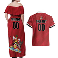 Custom Trinidad and Tobago Rugby Couples Matching Off Shoulder Maxi Dress and Hawaiian Shirt Come On Calypso Warriors