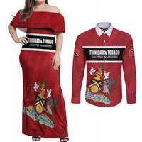 Custom Trinidad and Tobago Rugby Couples Matching Off Shoulder Maxi Dress and Long Sleeve Button Shirt Come On Calypso Warriors