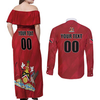 Custom Trinidad and Tobago Rugby Couples Matching Off Shoulder Maxi Dress and Long Sleeve Button Shirt Come On Calypso Warriors