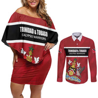 Custom Trinidad and Tobago Rugby Couples Matching Off Shoulder Short Dress and Long Sleeve Button Shirt Come On Calypso Warriors