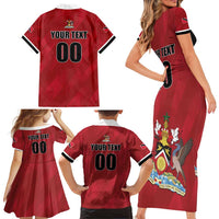 Custom Trinidad and Tobago Rugby Family Matching Short Sleeve Bodycon Dress and Hawaiian Shirt Come On Calypso Warriors